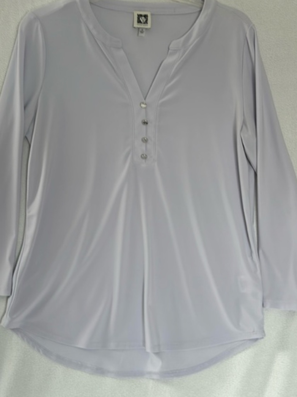 Anne Klein V Neck Long Sleeve Blouse with Silver Tone Buttons